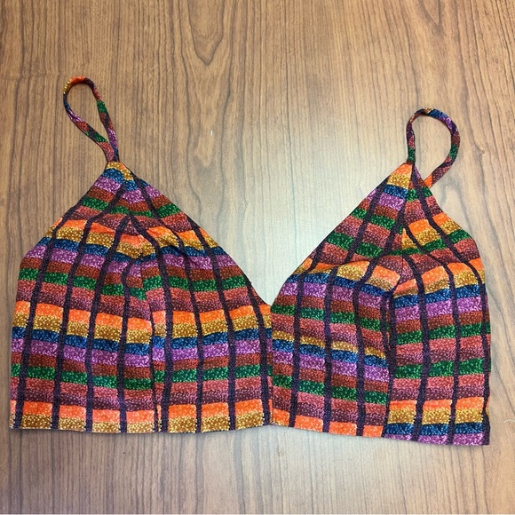 Farm Rio Multicolor Bikini Top Size P Viscose Smocked Back Made in Brazil EUC - Picture 1 of 10